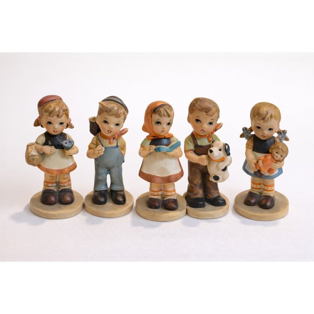Vintage 1950s–70s Ceramic Children Figurines – Set of 5 – Storybook Style Decor